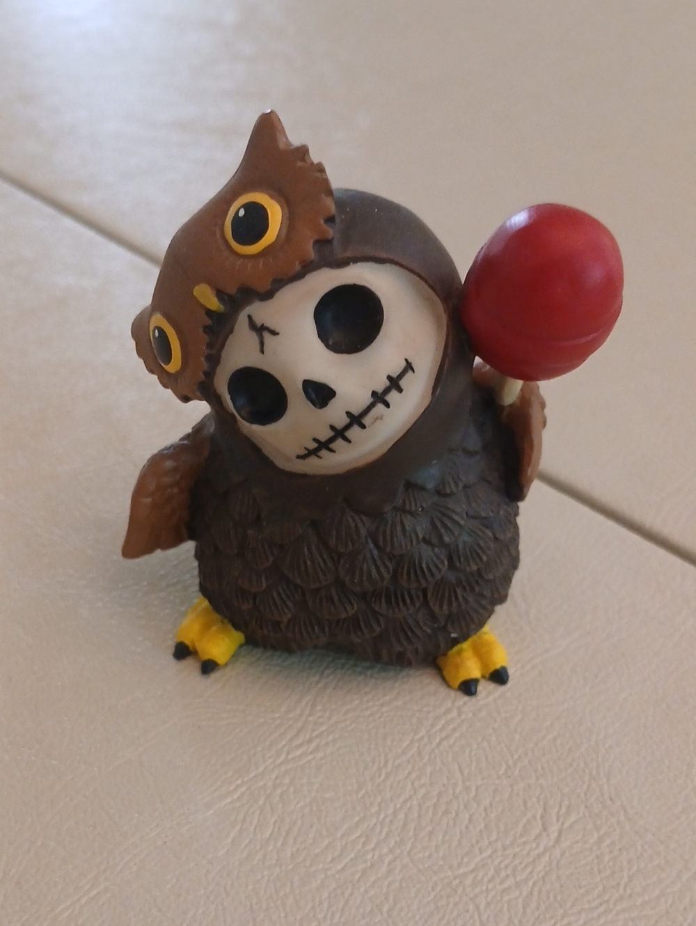 Cute Owl Skeleton Figurine with Red Balloon